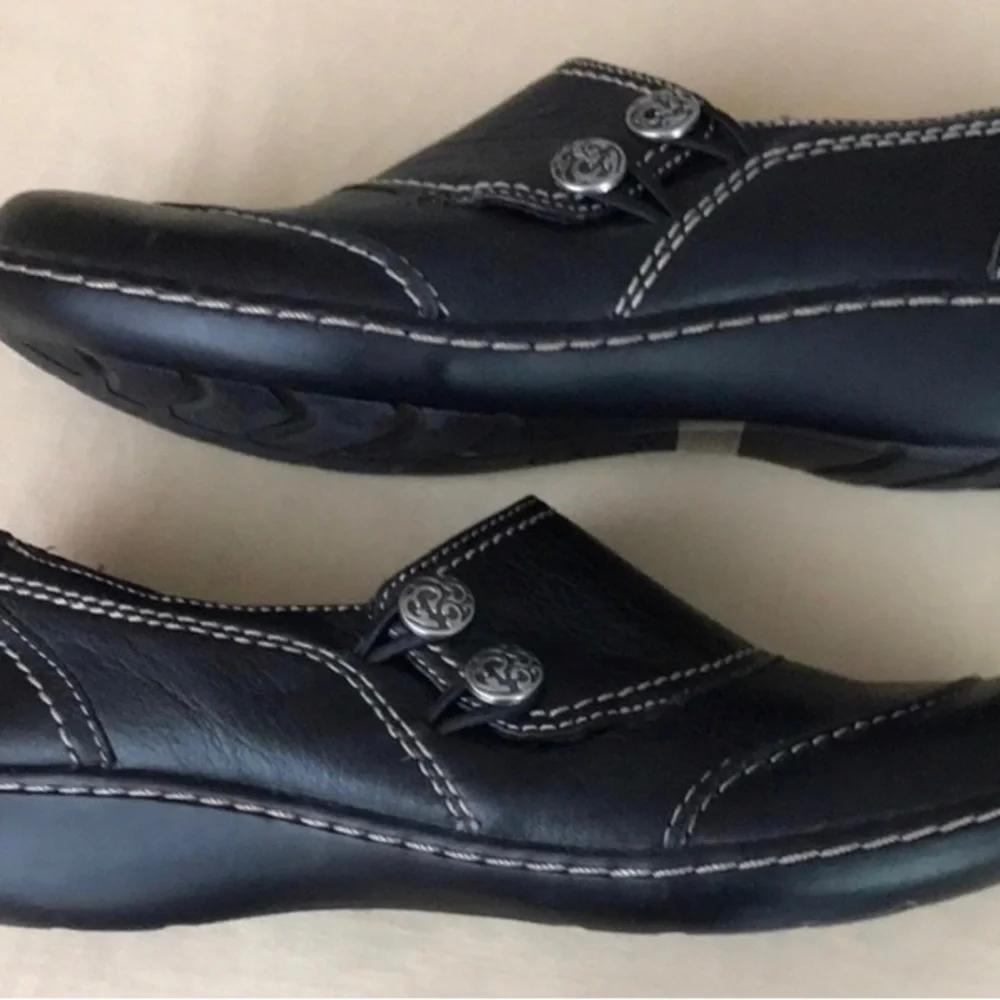♣️Clarks Ashland Alpine Bendable Black Leather Slip On Comfort Loafer Shoes 9M - Picture 4 of 8